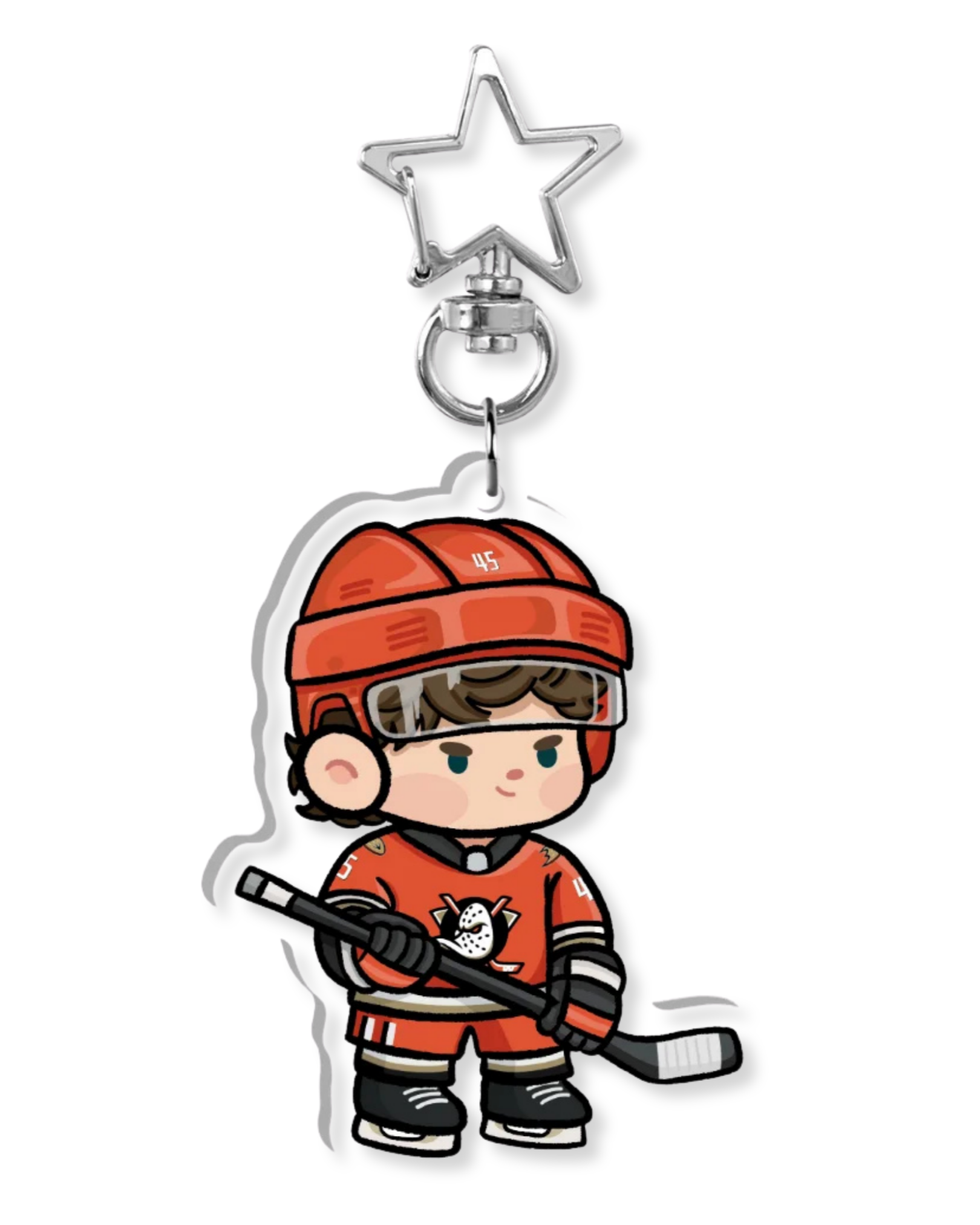 Fan-inspired keychain of Anaheim Ducks hockey player Beckett Sennecke by Monday Doodles