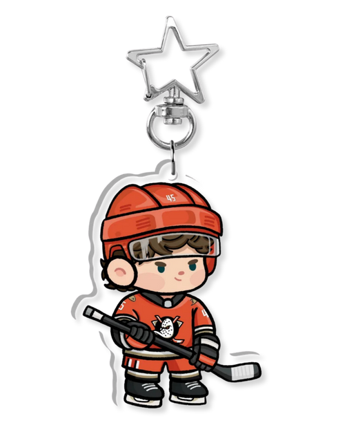 Fan-inspired keychain of Anaheim Ducks hockey player Beckett Sennecke by Monday Doodles