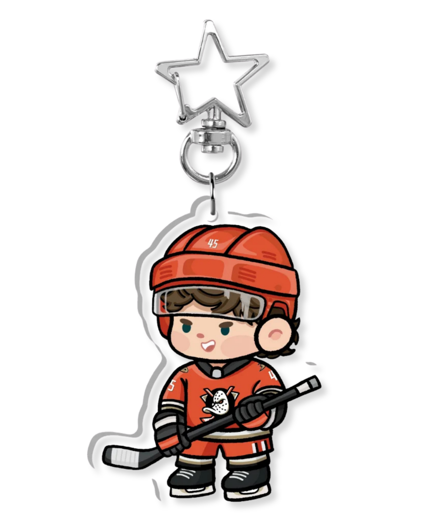 Fan-inspired keychain of Anaheim Ducks hockey player Beckett Sennecke by Monday Doodles