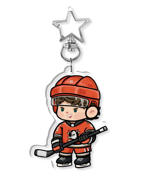 Fan-inspired keychain of Anaheim Ducks hockey player Beckett Sennecke by Monday Doodles