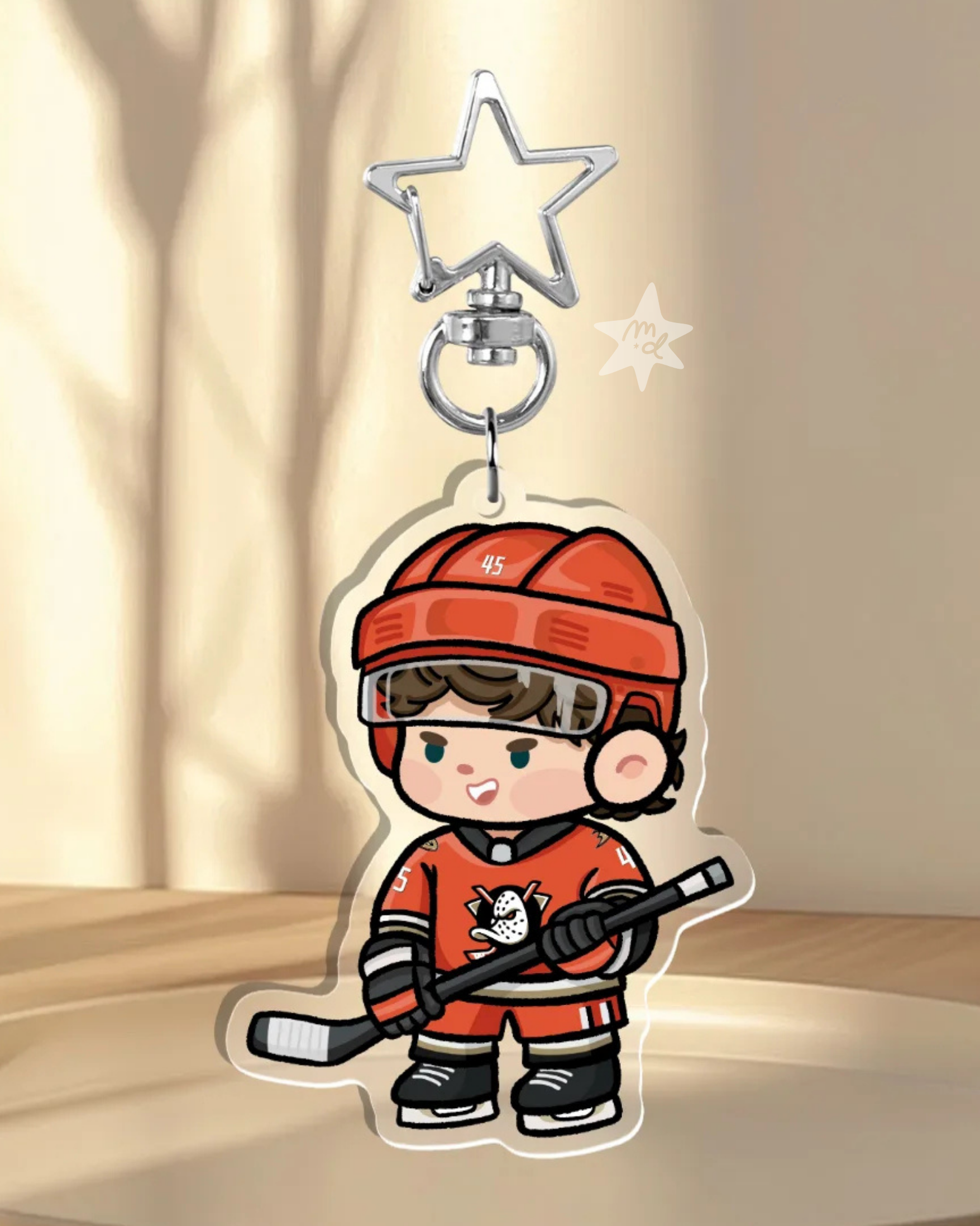 Fan-inspired keychain of Anaheim Ducks hockey player Beckett Sennecke by Monday Doodles