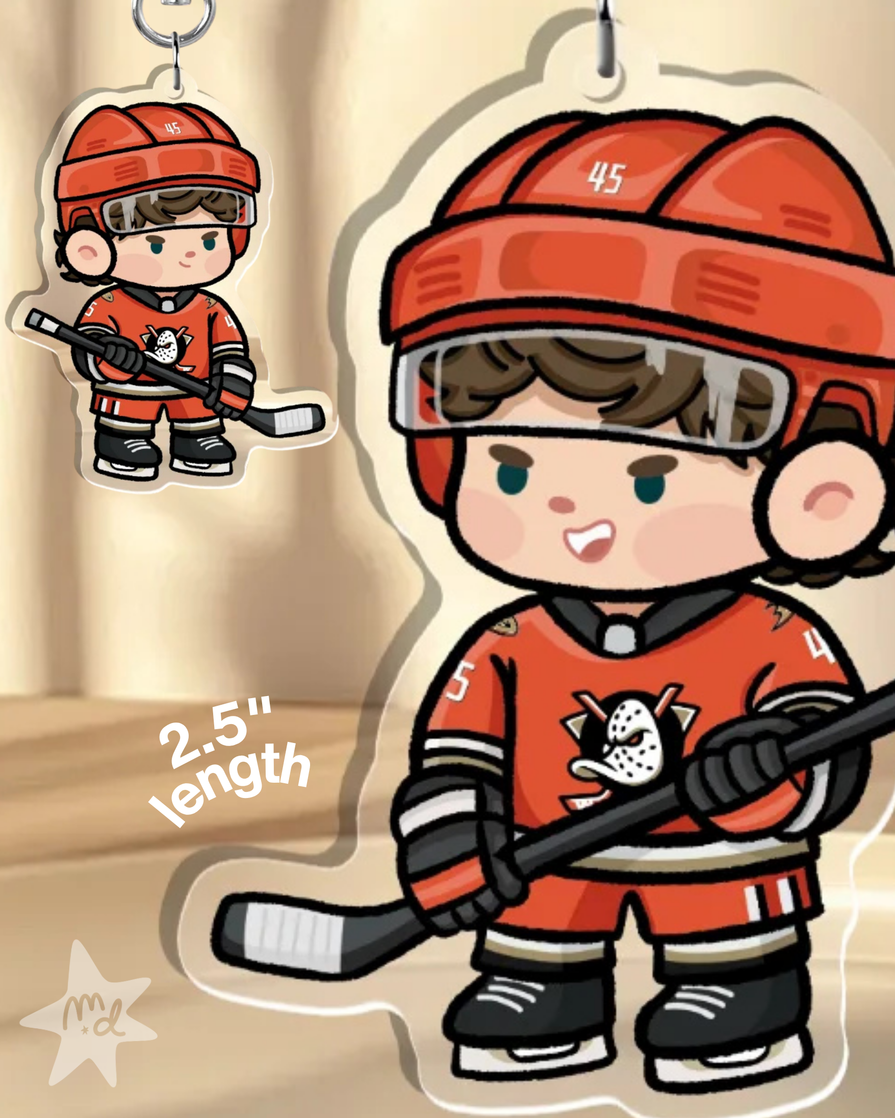 Fan-inspired keychain of Anaheim Ducks hockey player Beckett Sennecke by Monday Doodles