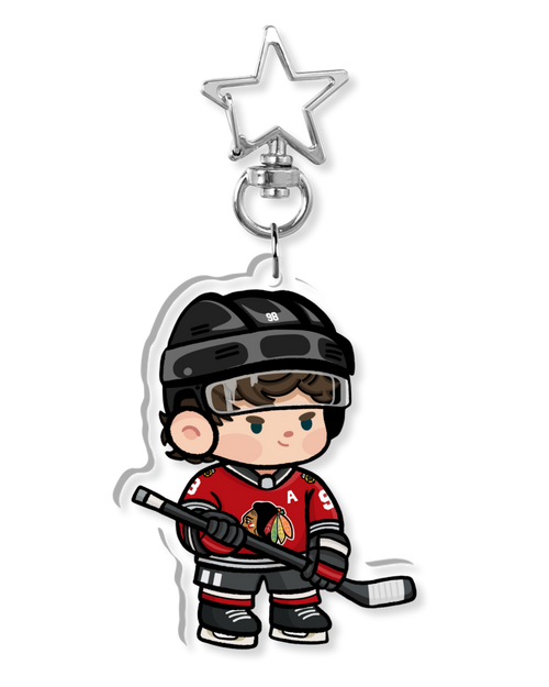 Fan-inspired keychain of Chicago Blackhawks hockey player Connor Bedard by Monday Doodles
