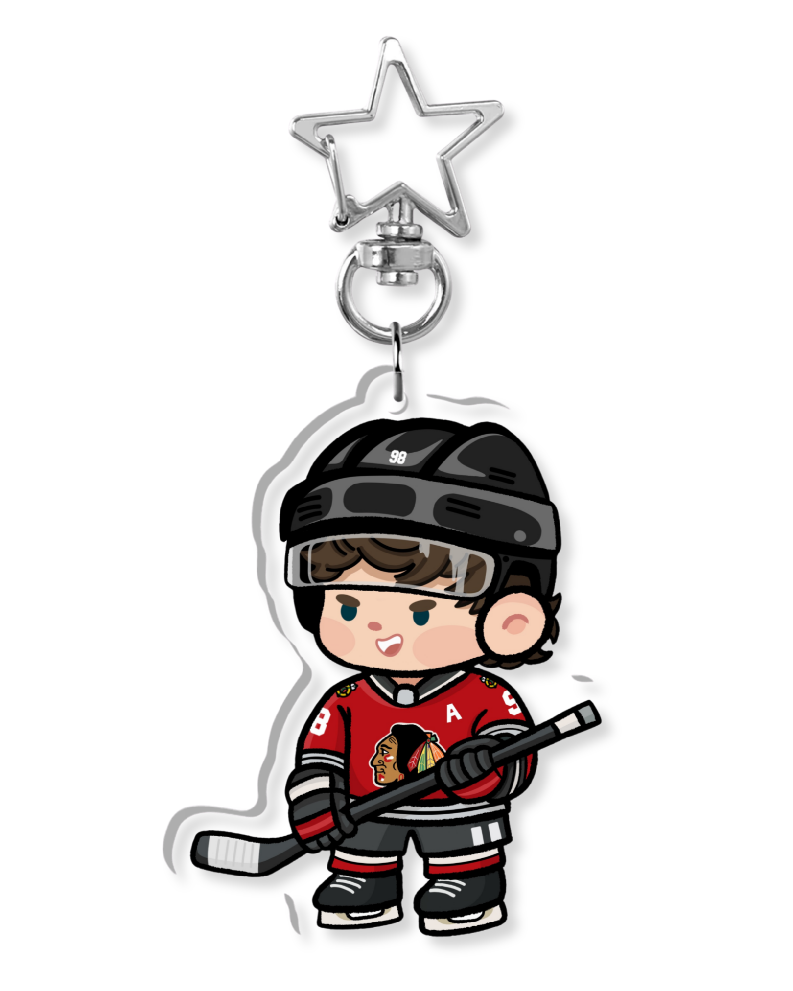Fan-inspired keychain of Chicago Blackhawks hockey player Connor Bedard by Monday Doodles