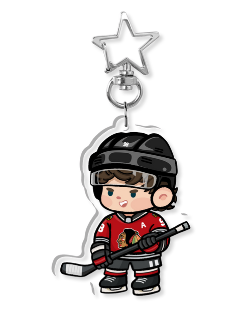 Fan-inspired keychain of Chicago Blackhawks hockey player Connor Bedard by Monday Doodles