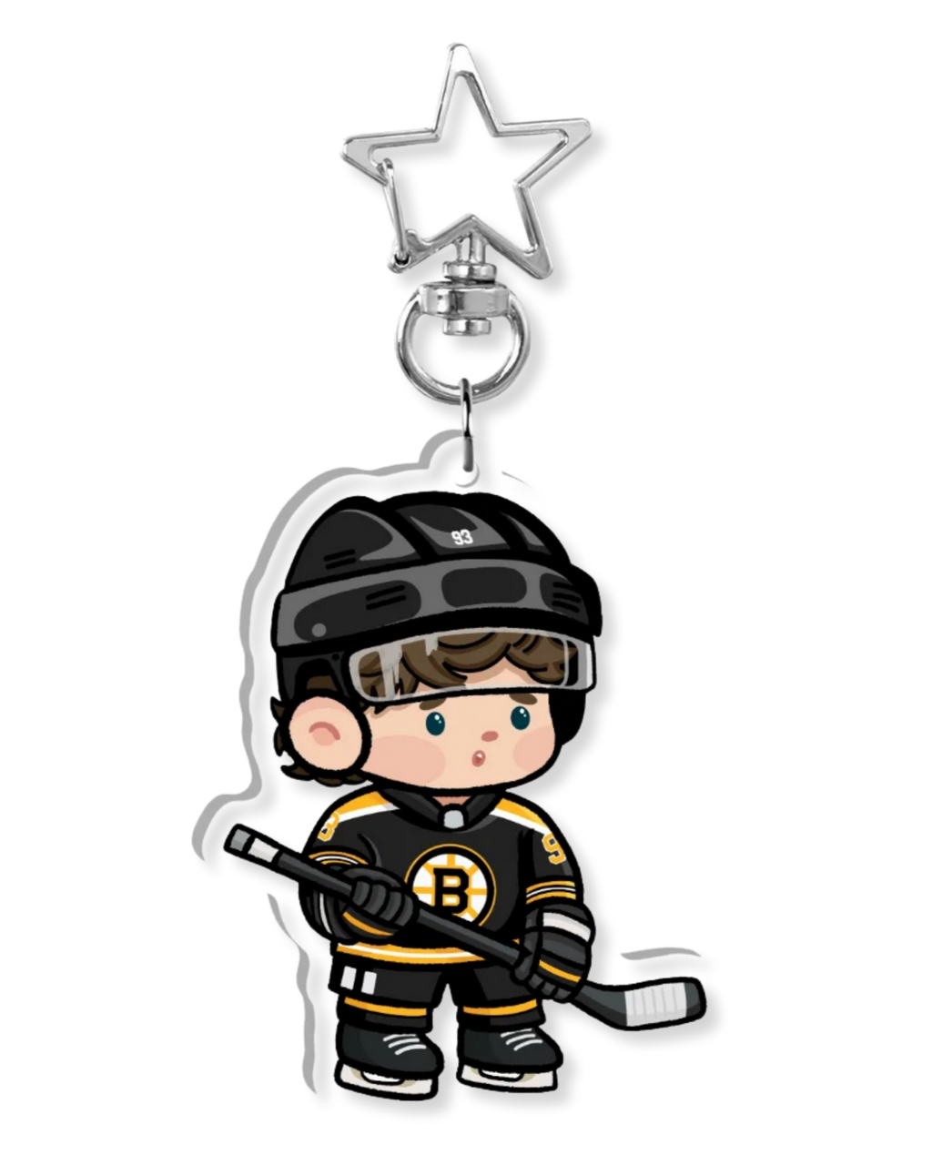 Fan-inspired keychain of Boston Bruins hockey player Fraser Minten by Monday Doodles