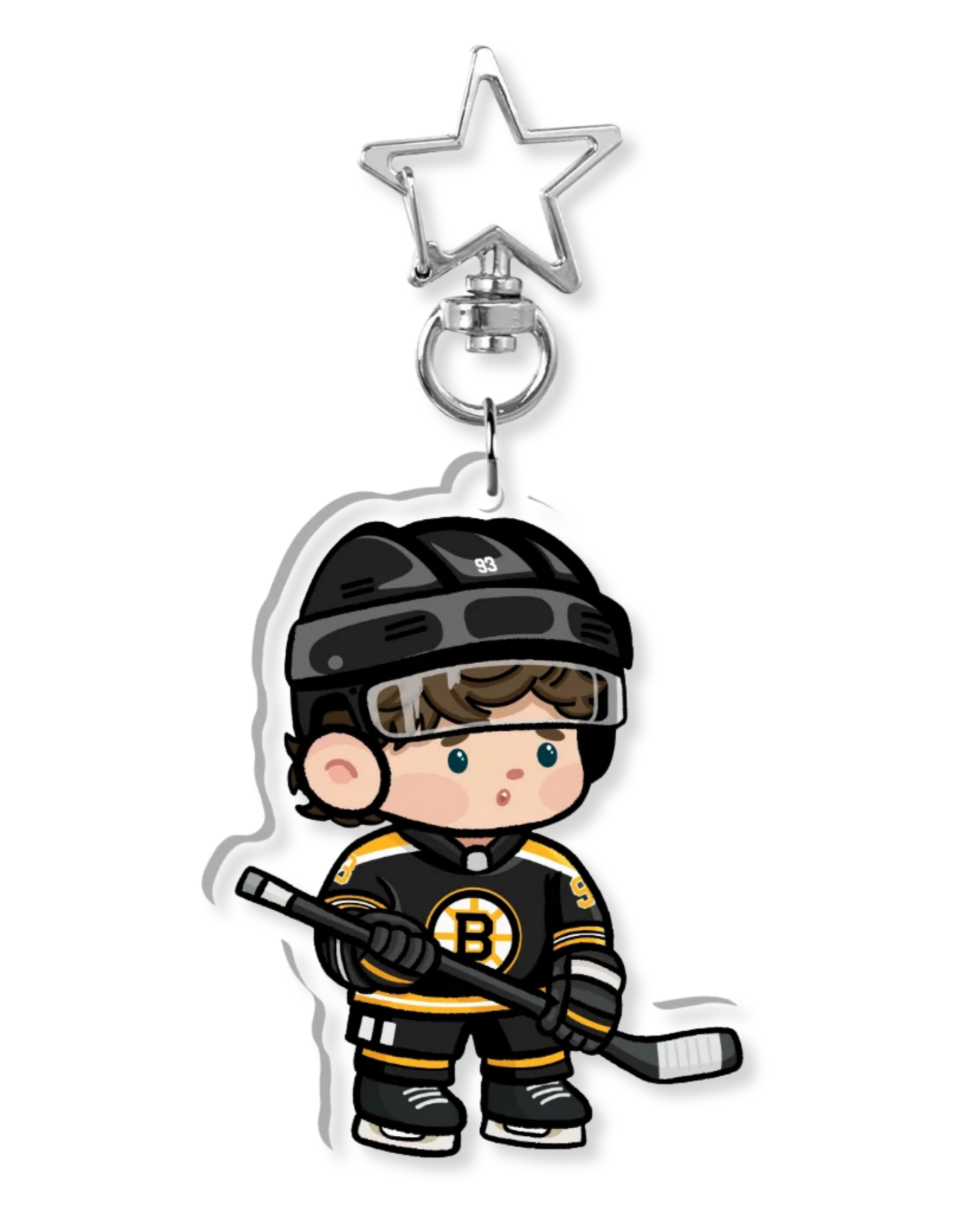 Fan-inspired keychain of Boston Bruins hockey player Fraser Minten by Monday Doodles