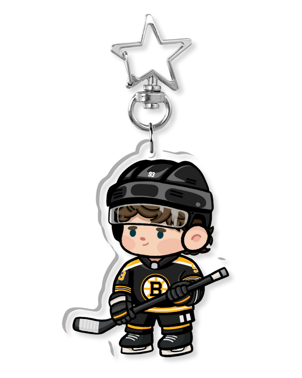 Fan-inspired keychain of Boston Bruins hockey player Fraser Minten by Monday Doodles