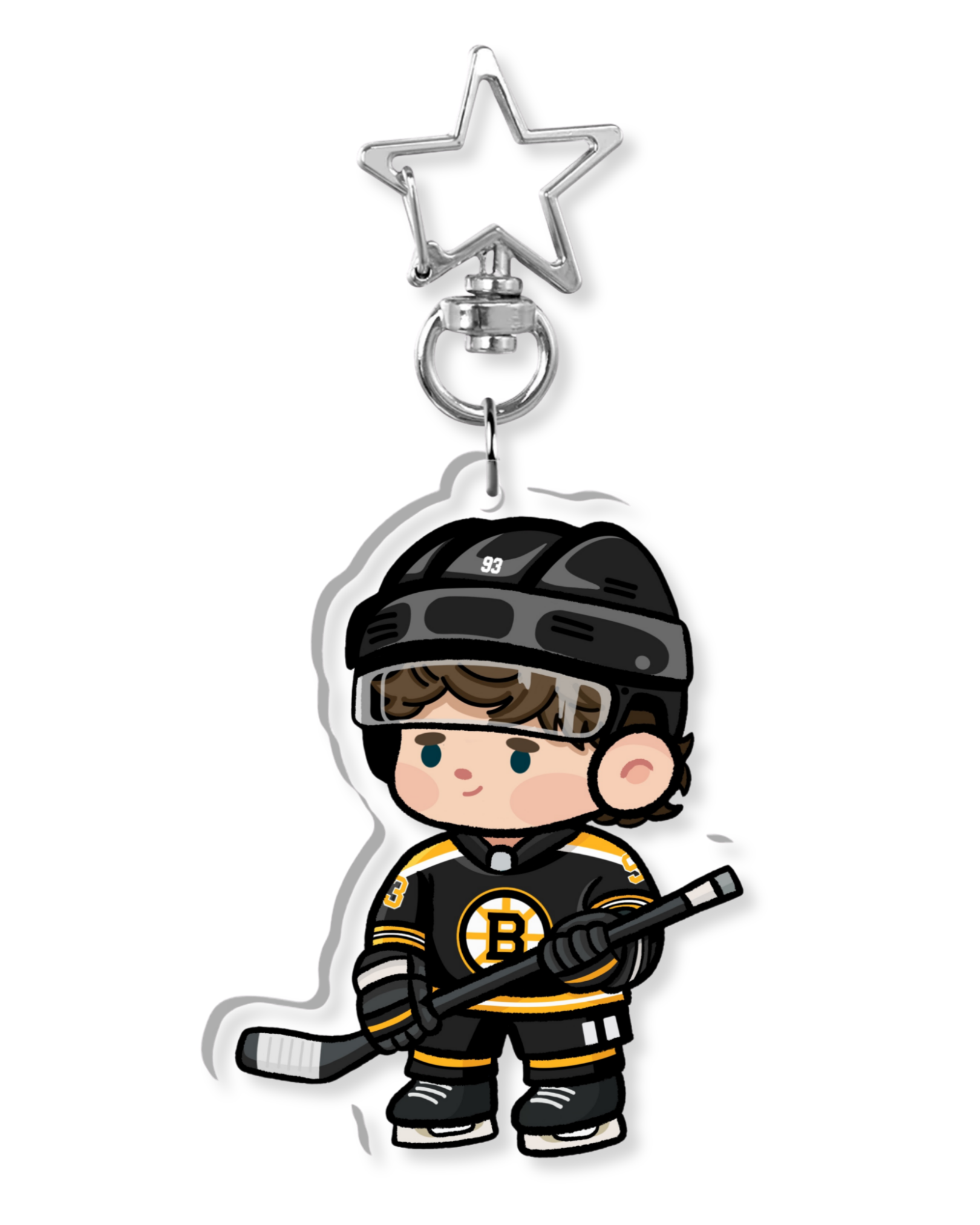 Fan-inspired keychain of Boston Bruins hockey player Fraser Minten by Monday Doodles