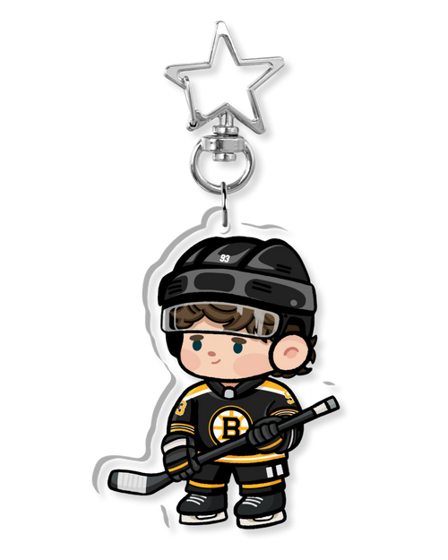 Fan-inspired keychain of Boston Bruins hockey player Fraser Minten by Monday Doodles