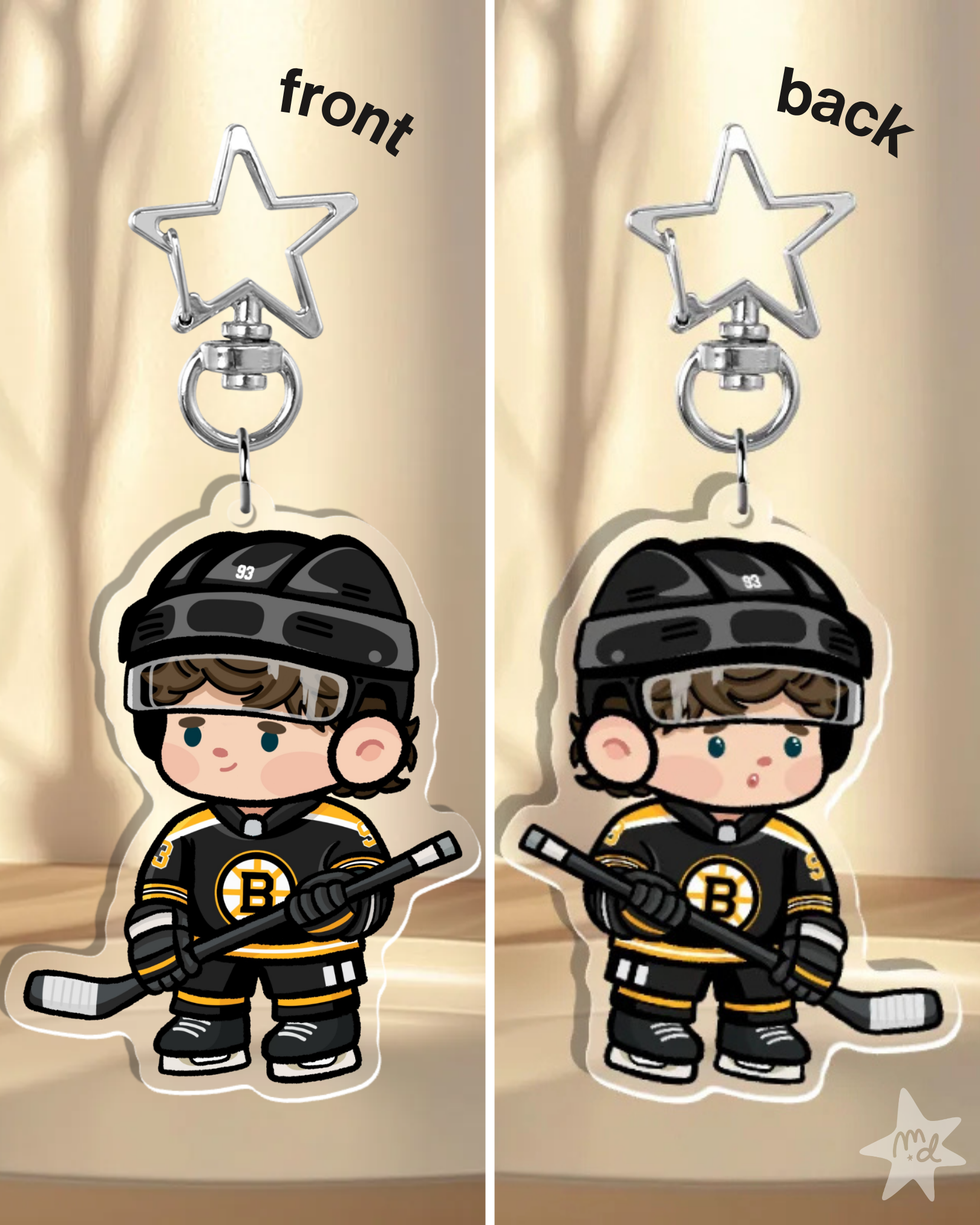 Fan-inspired keychain of Boston Bruins hockey player Fraser Minten by Monday Doodles