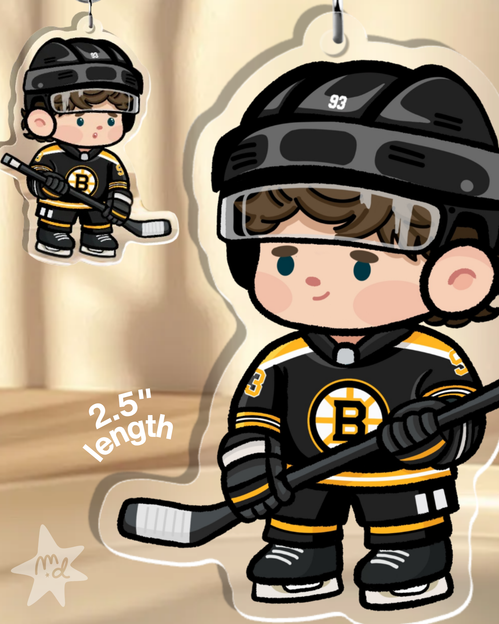 Fan-inspired keychain of Boston Bruins hockey player Fraser Minten by Monday Doodles