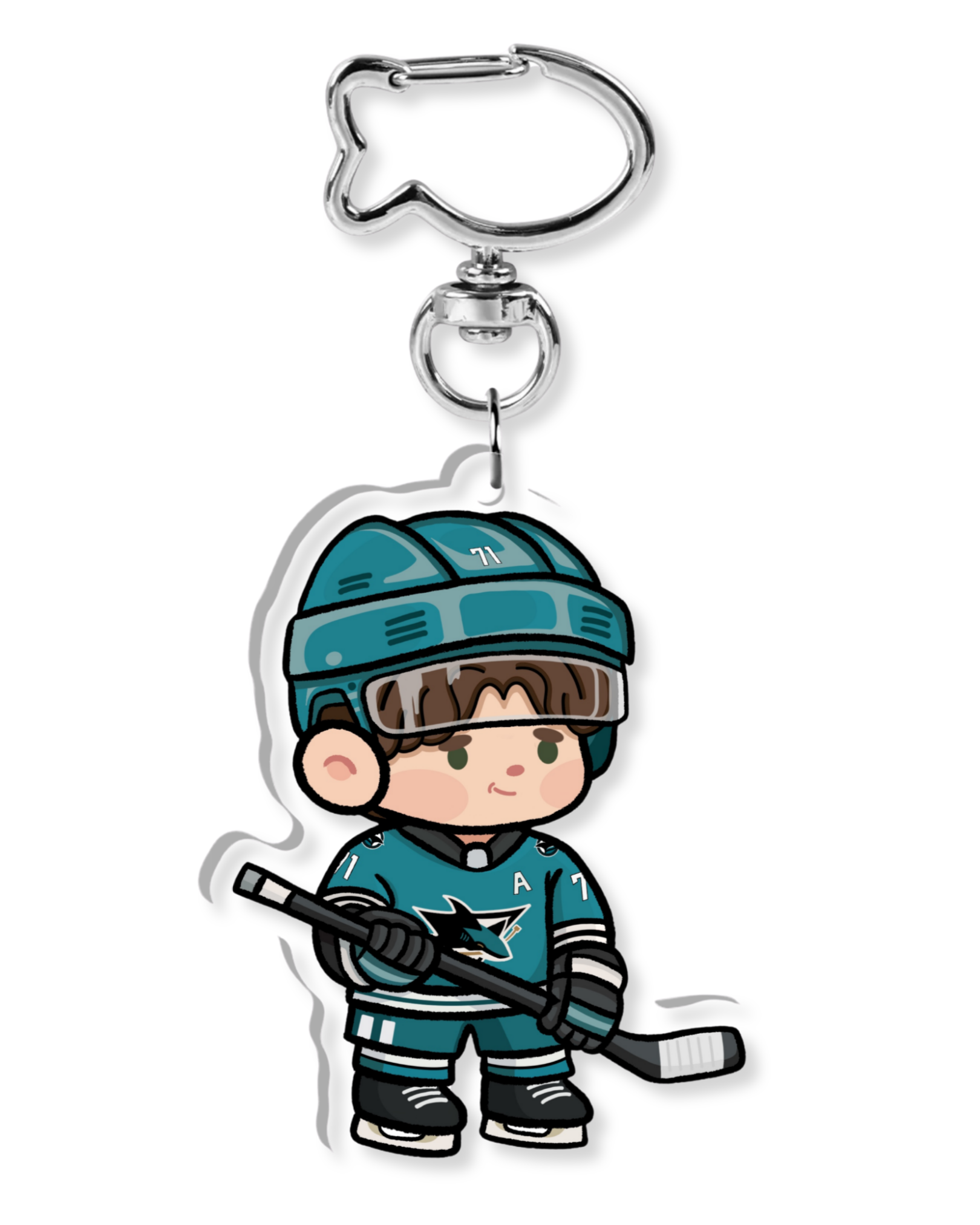 Fan-inspired keychain of San Jose Sharks hockey player Macklin Celebrini by Monday Doodles