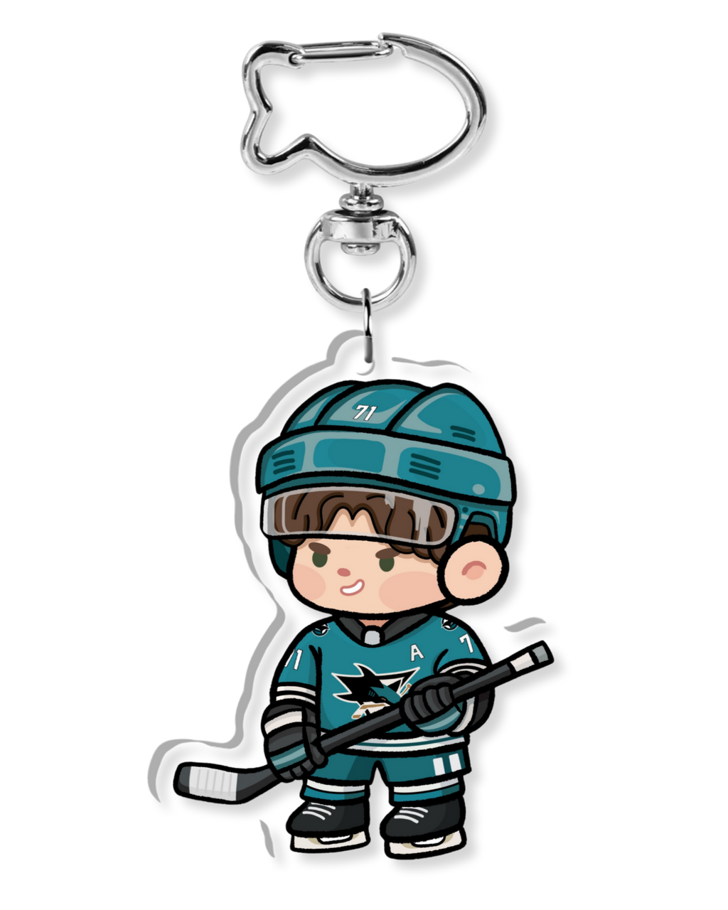 Fan-inspired keychain of San Jose Sharks hockey player Macklin Celebrini by Monday Doodles