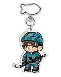 Fan-inspired keychain of San Jose Sharks hockey player Macklin Celebrini by Monday Doodles