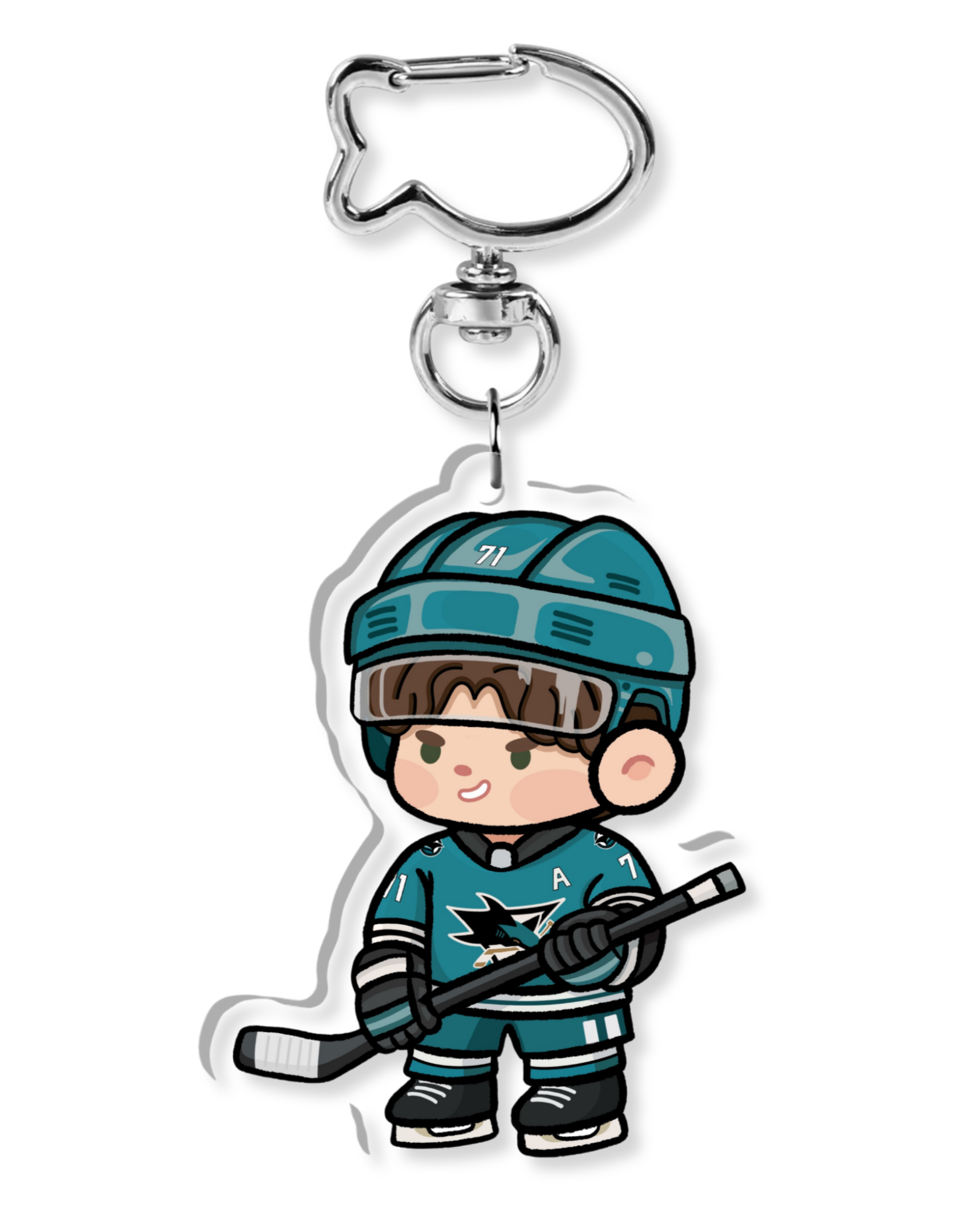 Fan-inspired keychain of San Jose Sharks hockey player Macklin Celebrini by Monday Doodles