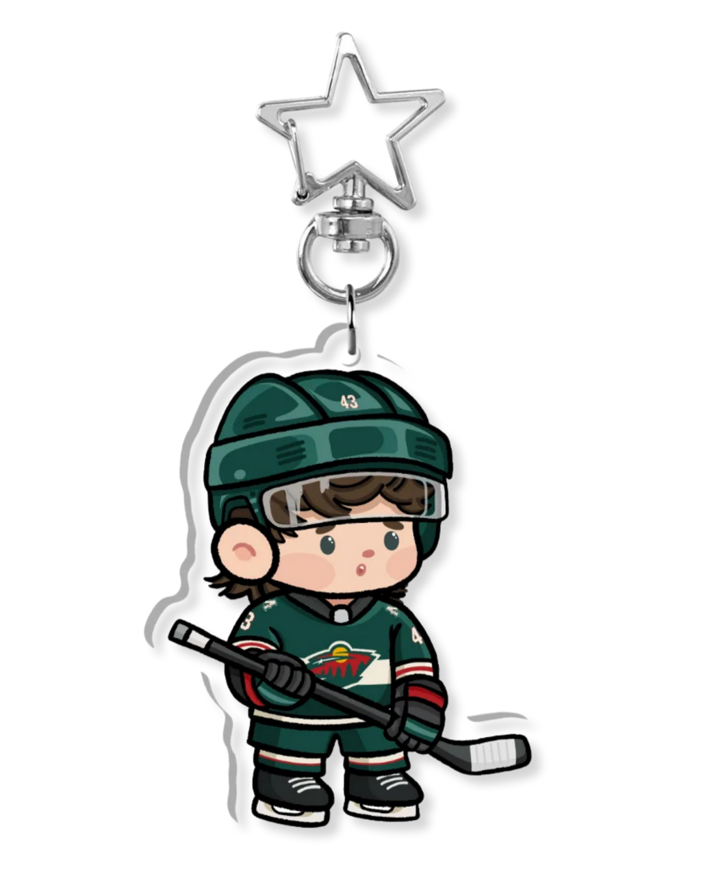 Fan-inspired keychain of Minnesota Wild hockey player Quinn Hughes by Monday Doodles