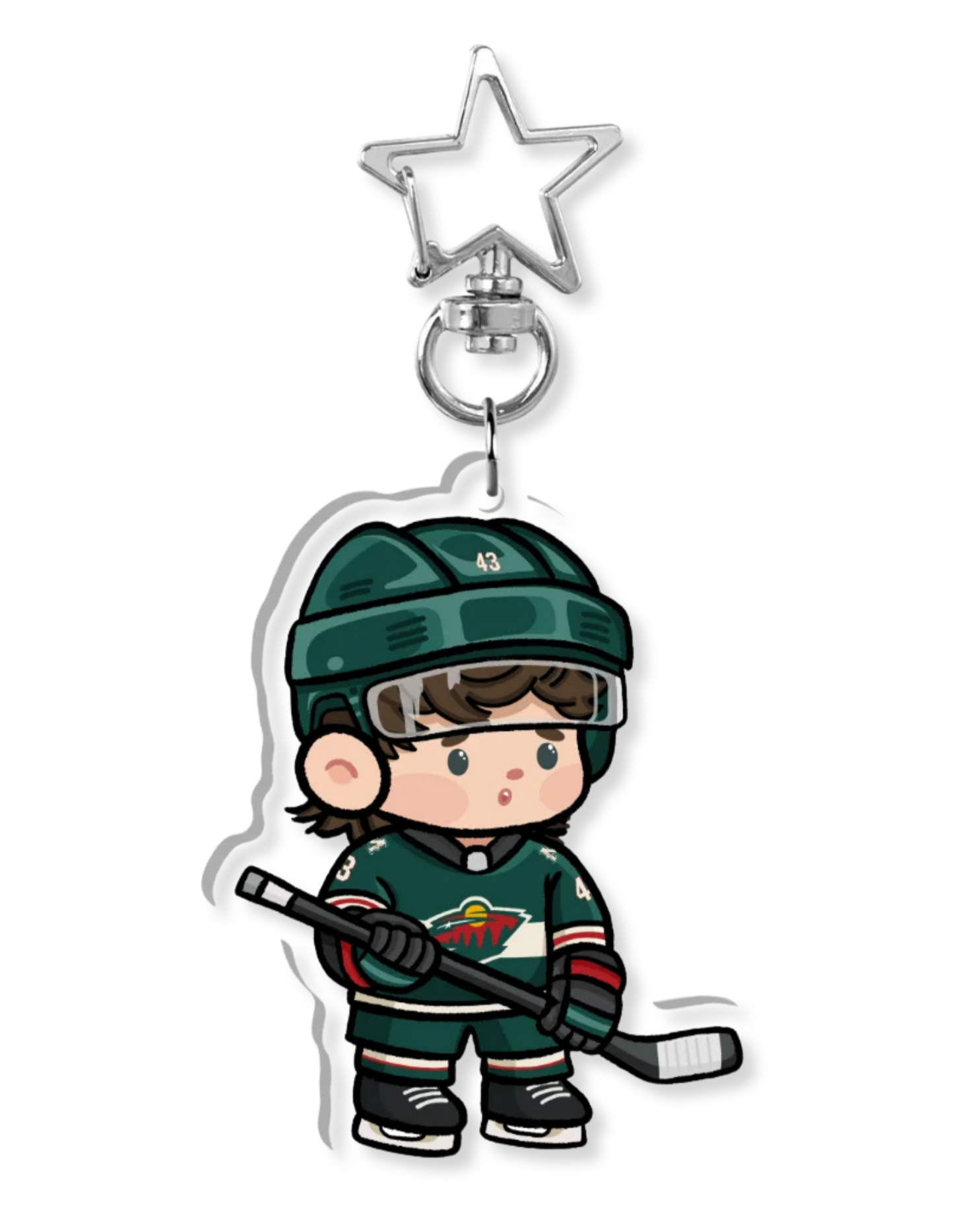 Fan-inspired keychain of Minnesota Wild hockey player Quinn Hughes by Monday Doodles