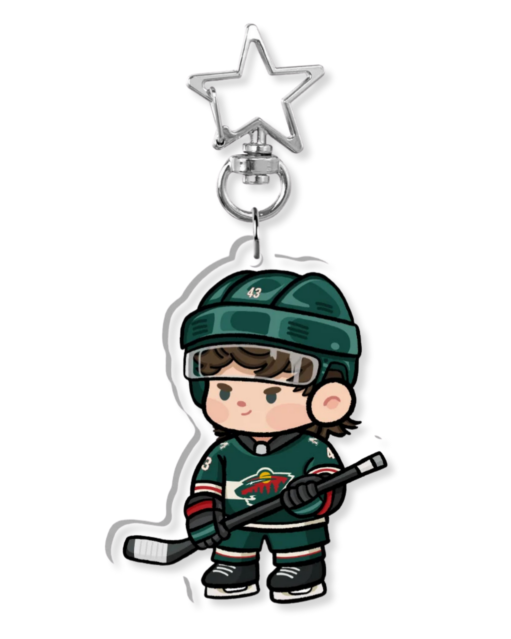 Fan-inspired keychain of Minnesota Wild hockey player Quinn Hughes by Monday Doodles