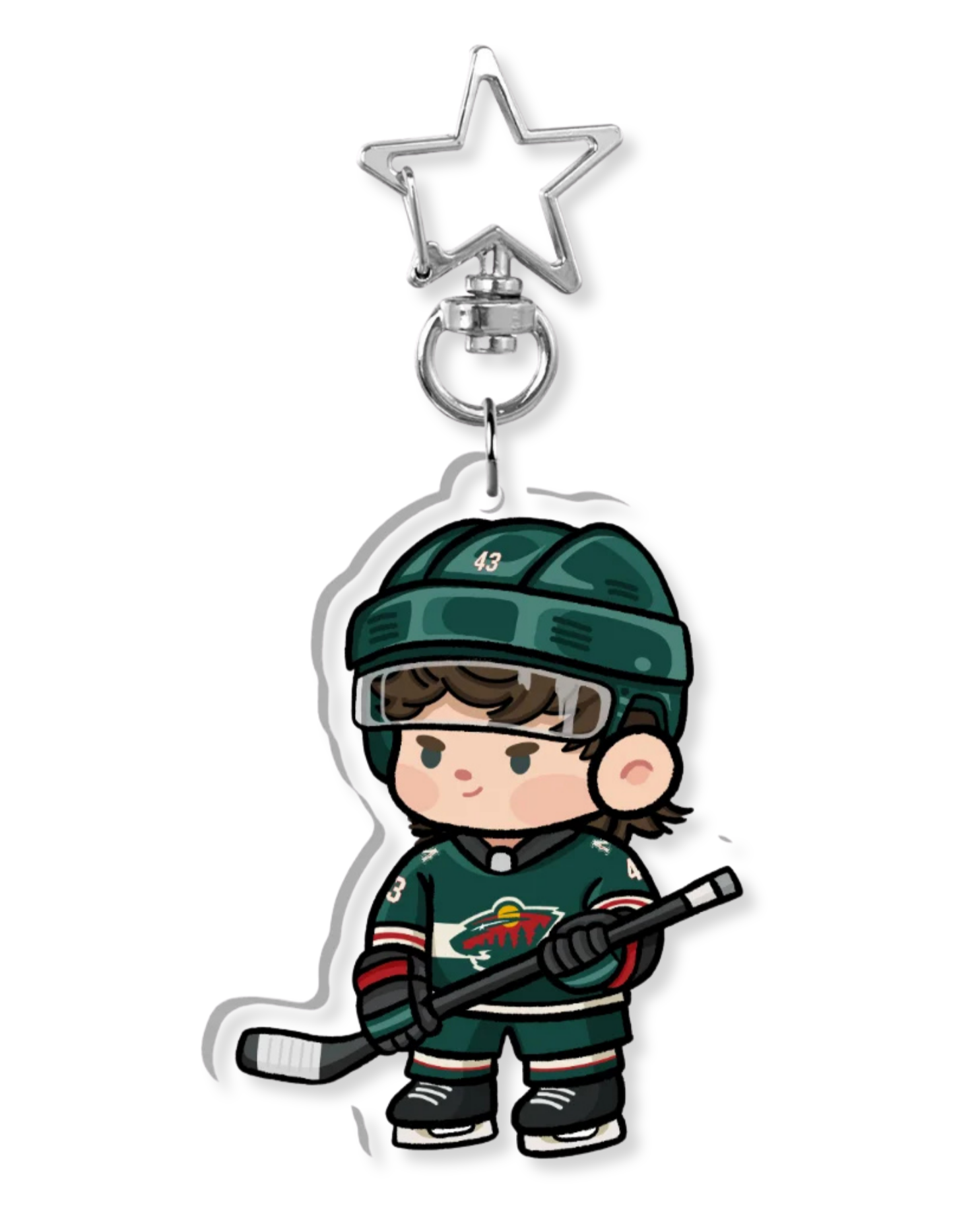 Fan-inspired keychain of Minnesota Wild hockey player Quinn Hughes by Monday Doodles