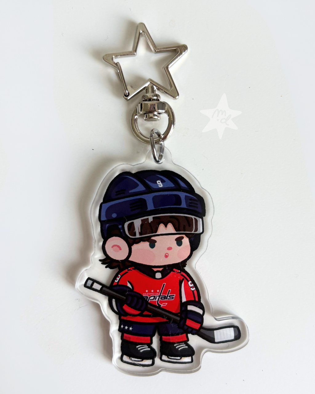 Fan-inspired keychain of Washington Capitals hockey player Ryan Leonard by Monday Doodles