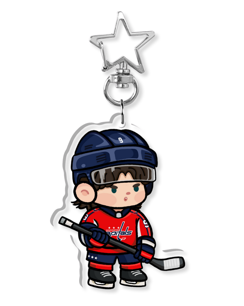 Fan-inspired keychain of Washington Capitals hockey player Ryan Leonard by Monday Doodles