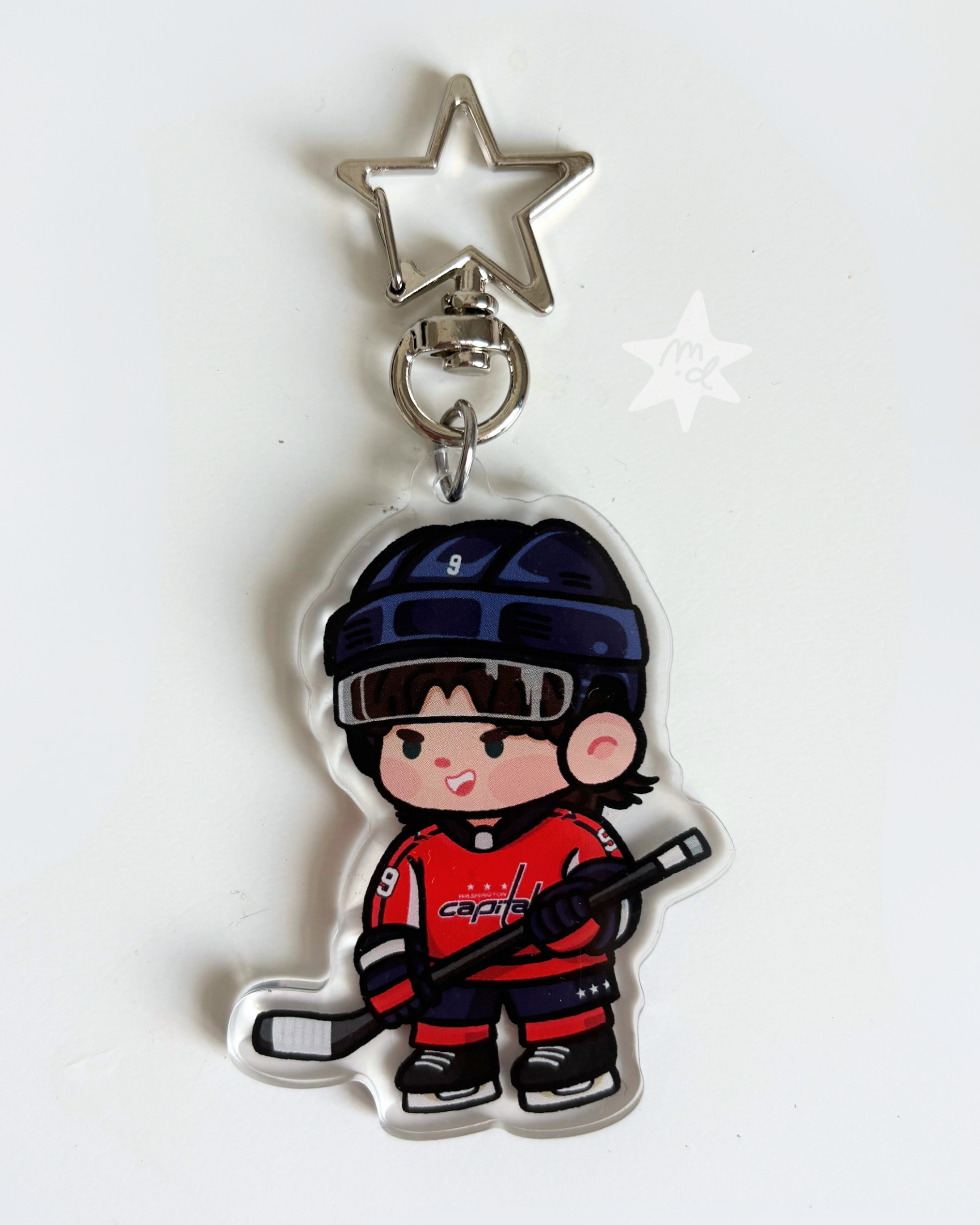 Fan-inspired keychain of Washington Capitals hockey player Ryan Leonard by Monday Doodles