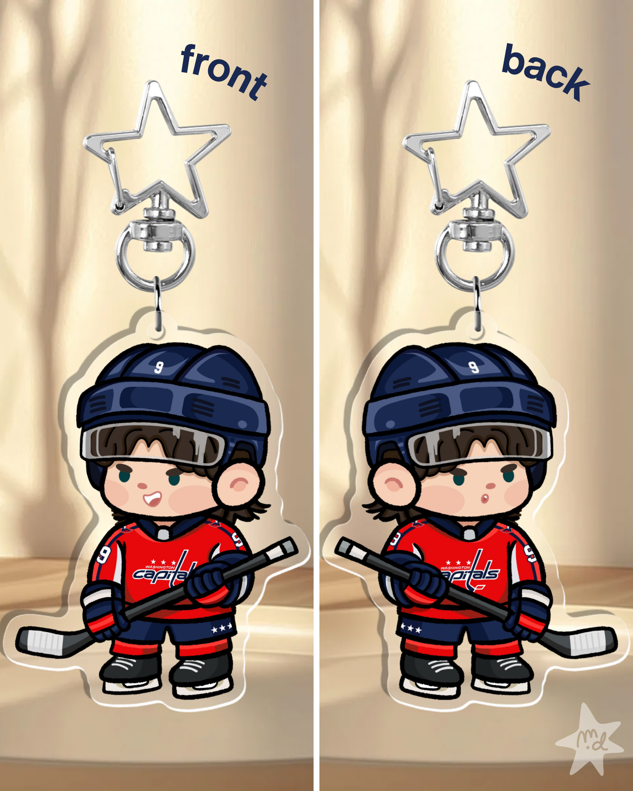 Fan-inspired keychain of Washington Capitals hockey player Ryan Leonard by Monday Doodles