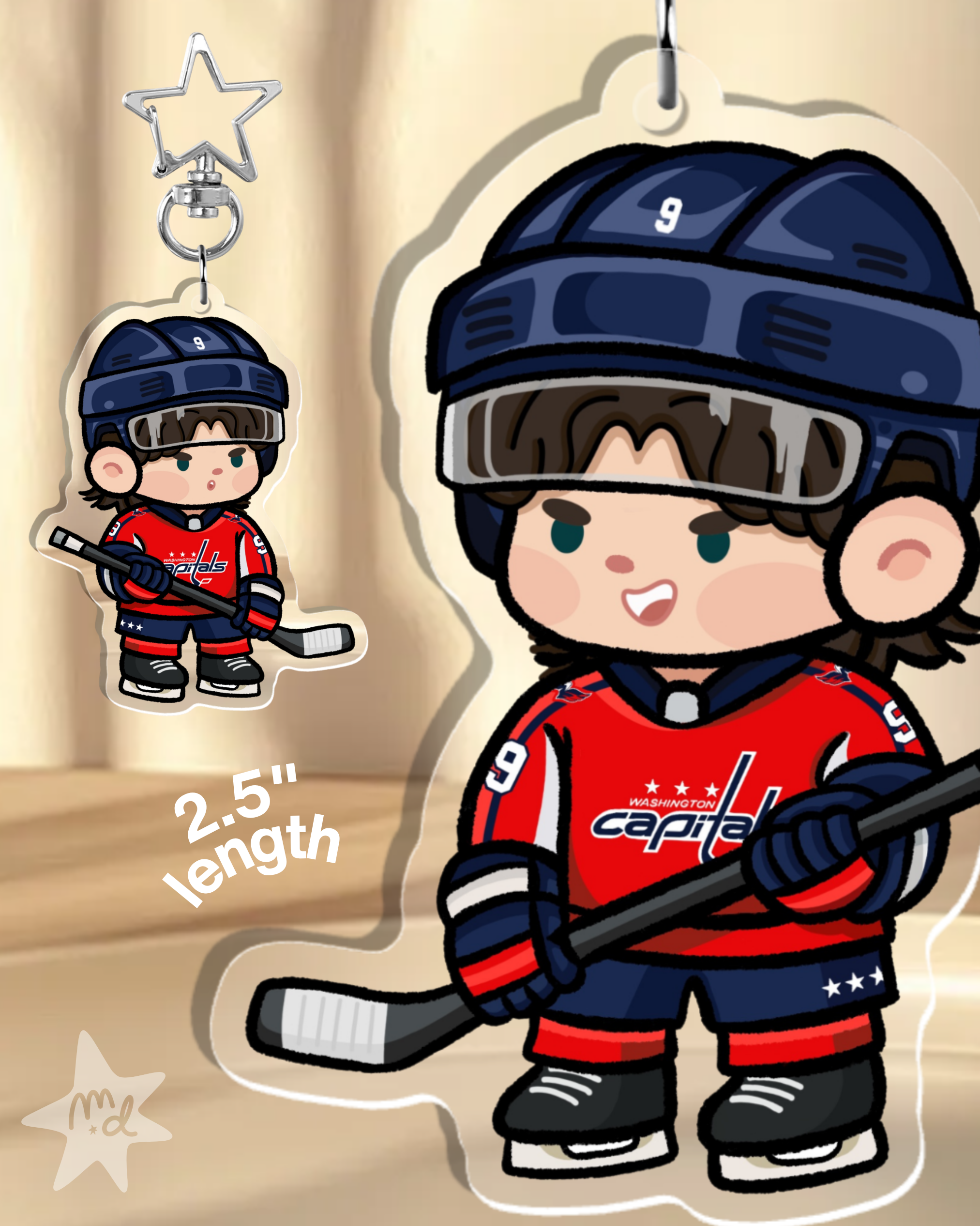 Fan-inspired keychain of Washington Capitals hockey player Ryan Leonard by Monday Doodles
