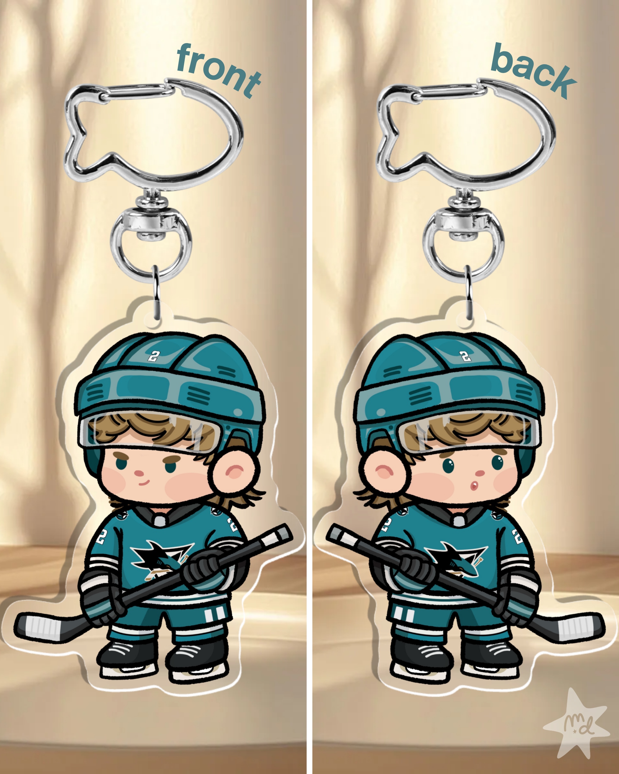 Fan-inspired keychain of San Jose Shark hockey player Will Smith Hockey by Monday Doodles