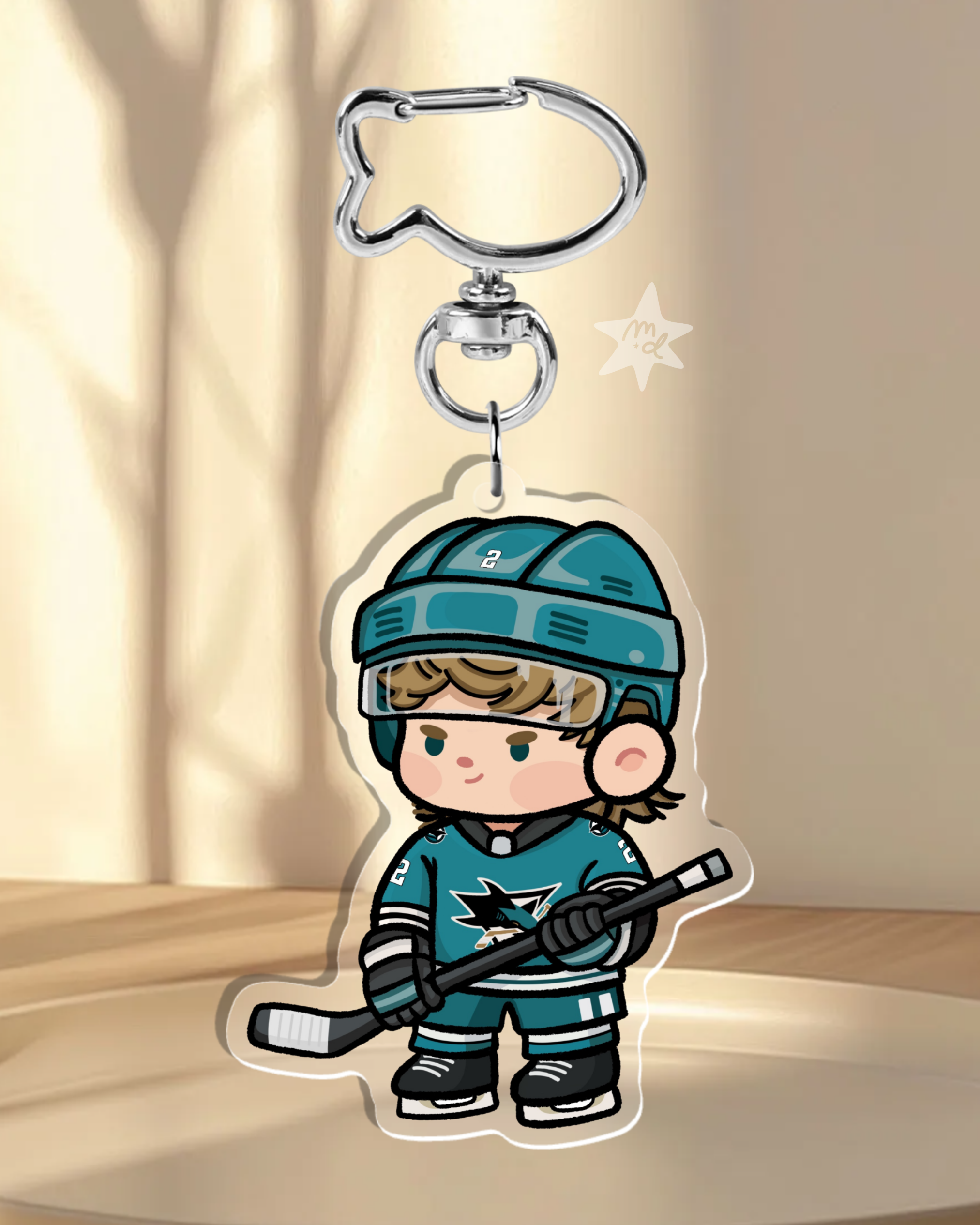 Fan-inspired keychain of San Jose Shark hockey player Will Smith Hockey by Monday Doodles