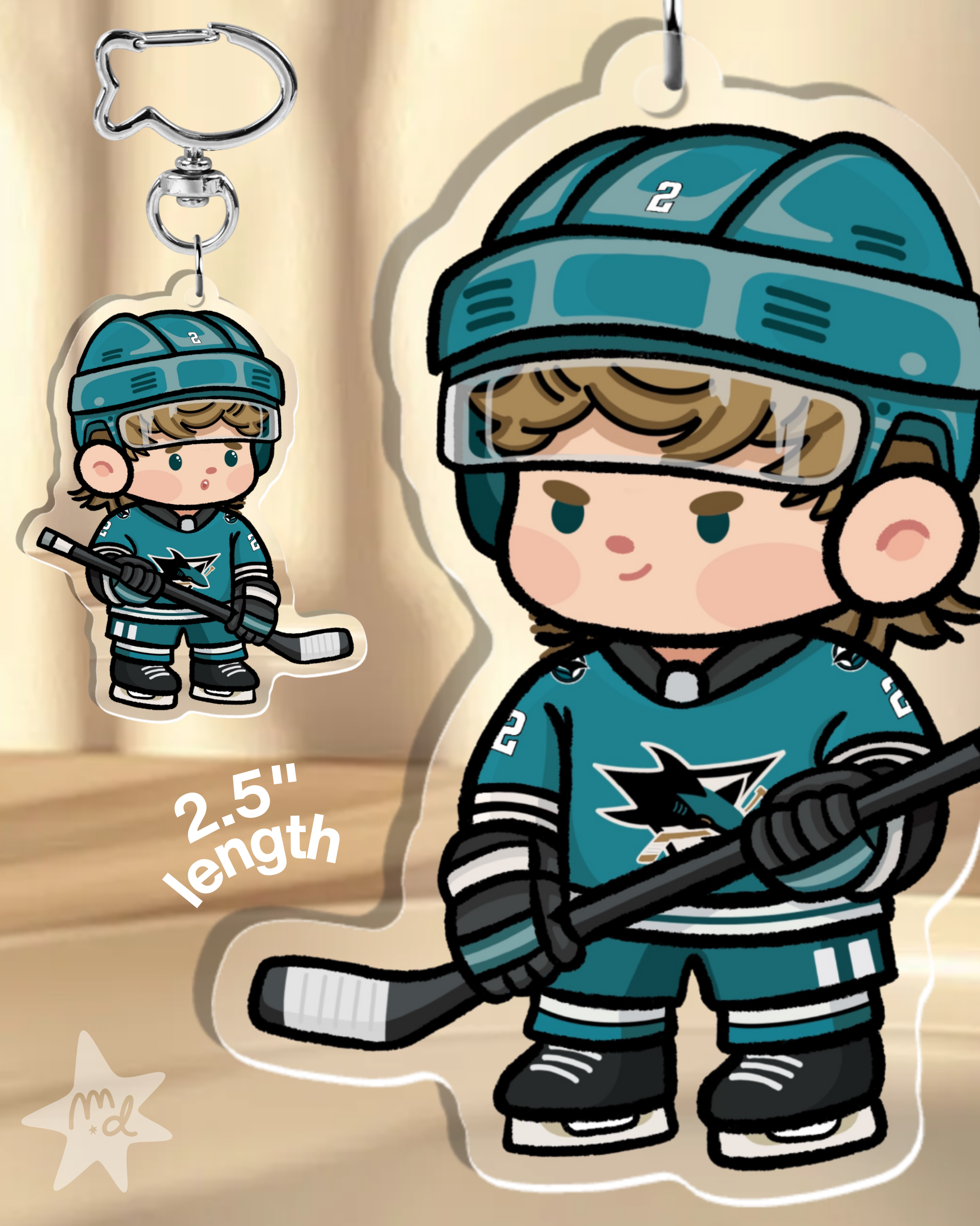 Fan-inspired keychain of San Jose Shark hockey player Will Smith Hockey by Monday Doodles