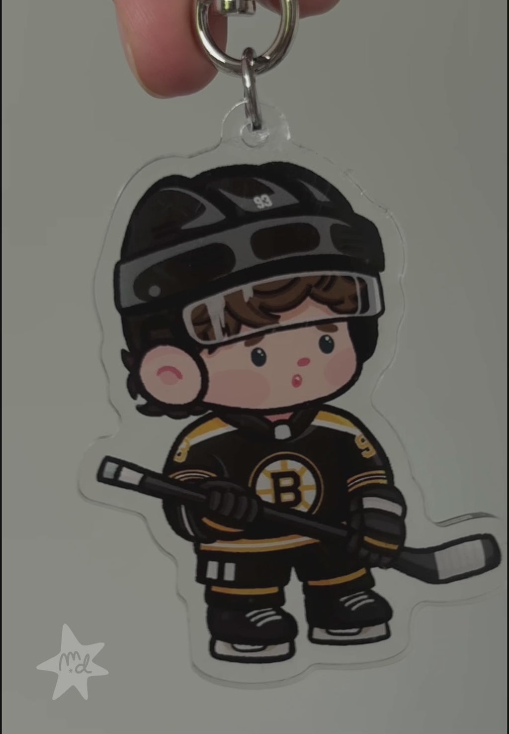 Fan-inspired keychain of Boston Bruins hockey player Fraser Minten by Monday Doodles
