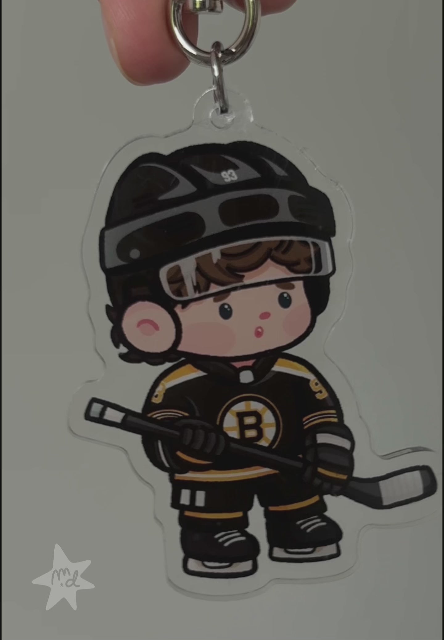 Fan-inspired keychain of Boston Bruins hockey player Fraser Minten by Monday Doodles