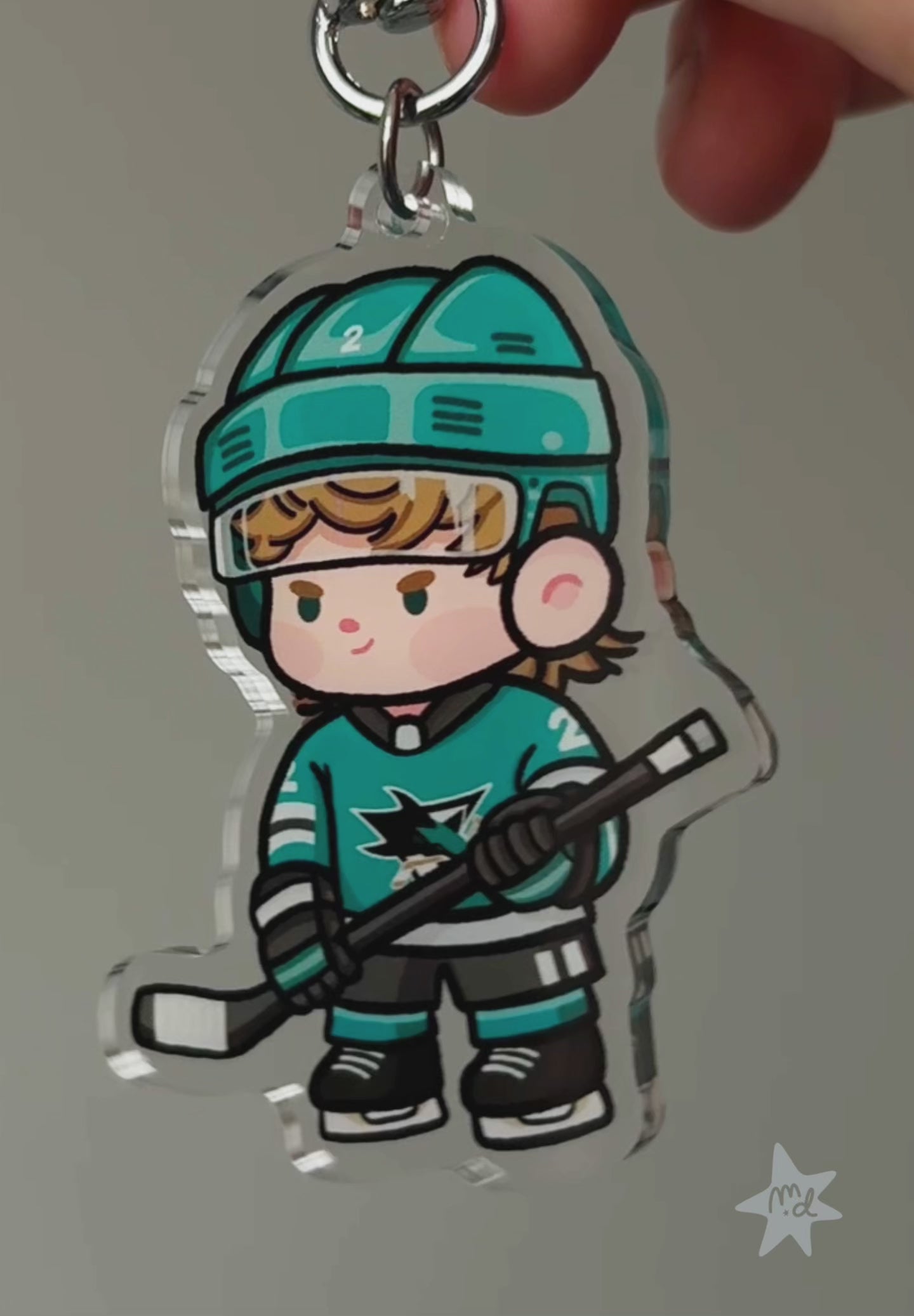 Fan-inspired keychain of San Jose Shark hockey player Will Smith Hockey by Monday Doodles